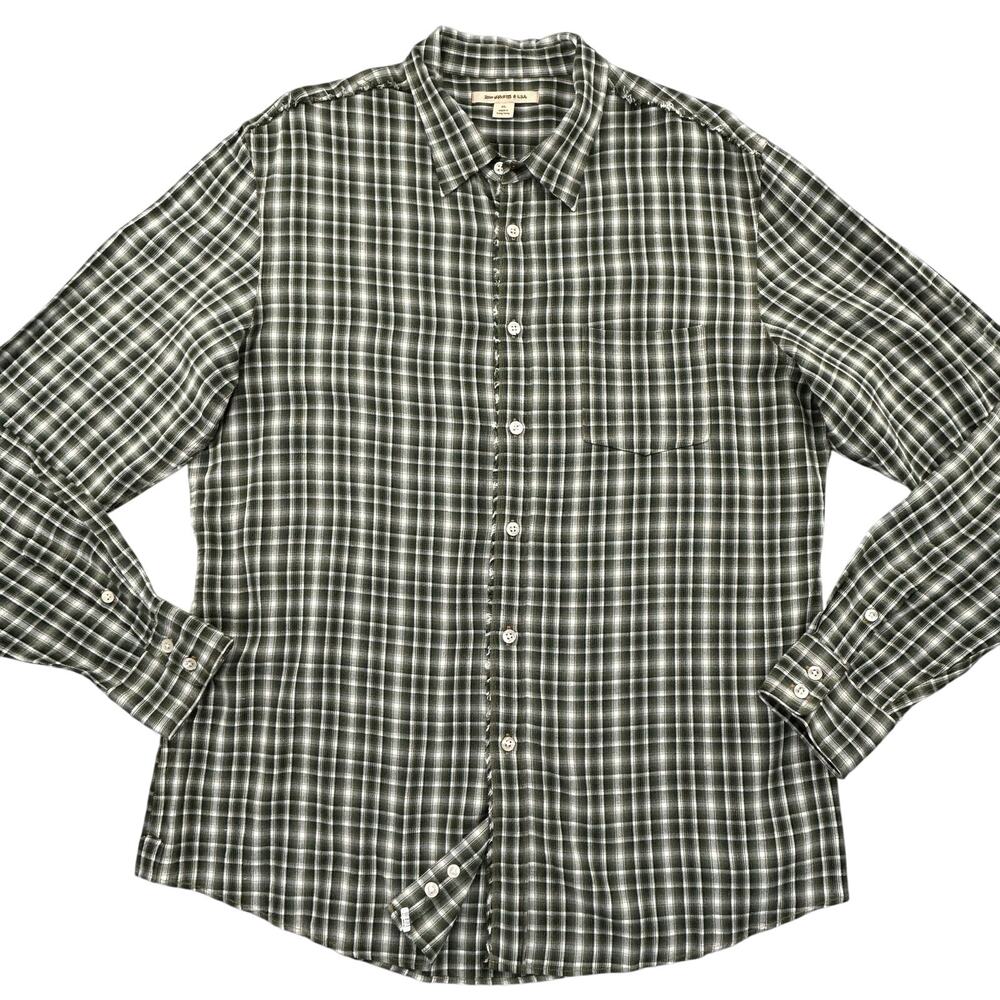 John Varvatos Star USA Slim Fit Shirt Raw Edge Button Up Mens XL Green Plaid Vtg